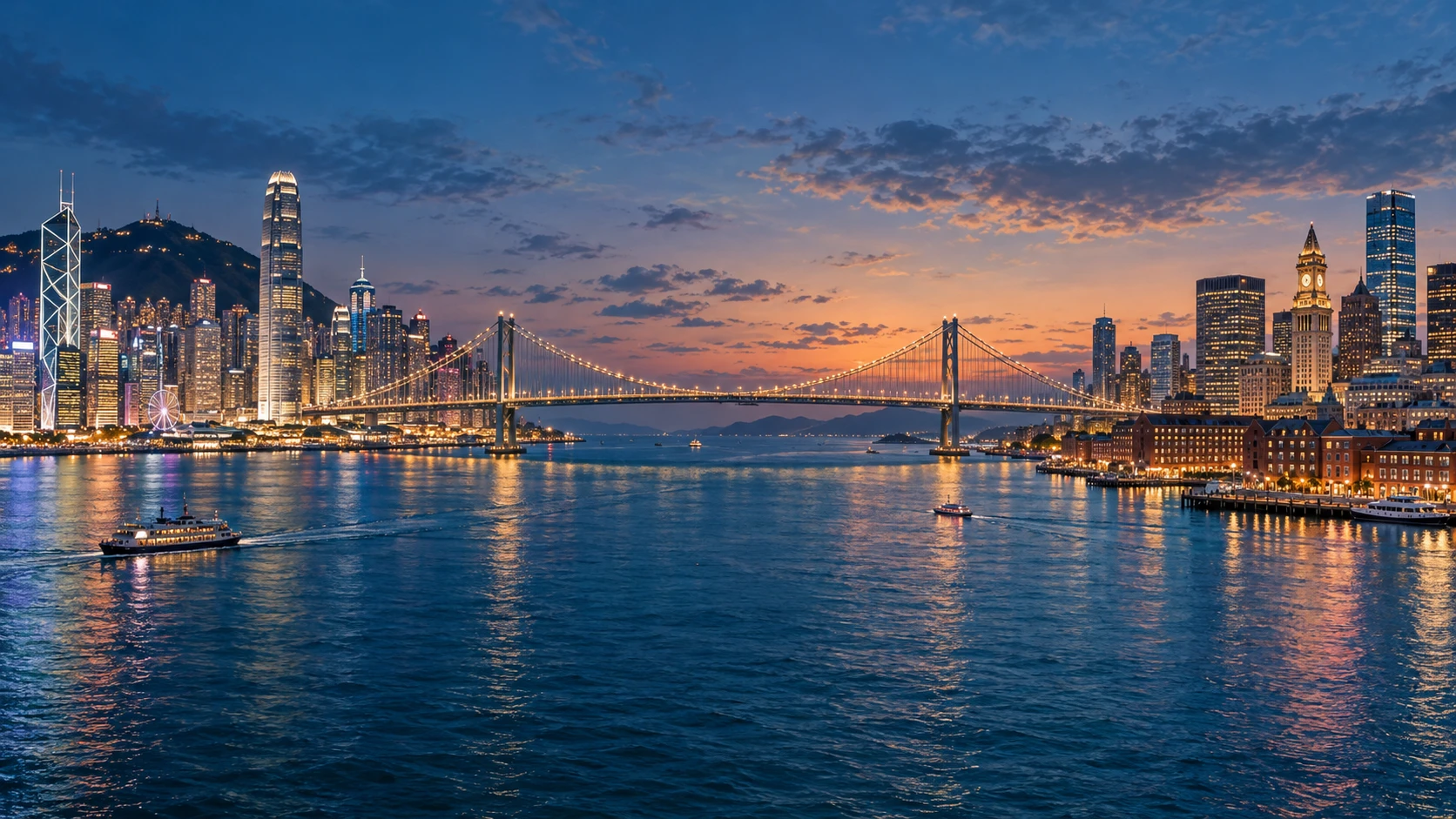 AI-generated imaginary bridge connecting Hong Kong ↔ Boston