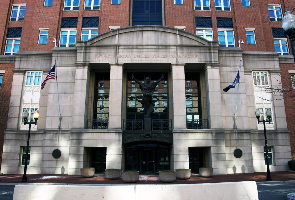 Albert V. Bryan U.S. Courthouse in Alexandria, Virginia, shown for context for the Thomas Weir Pauken II sentencing.