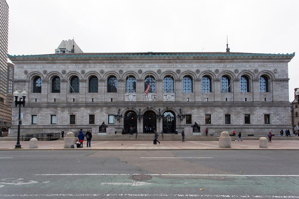 Boston library cards guide: exterior of the McKim Building