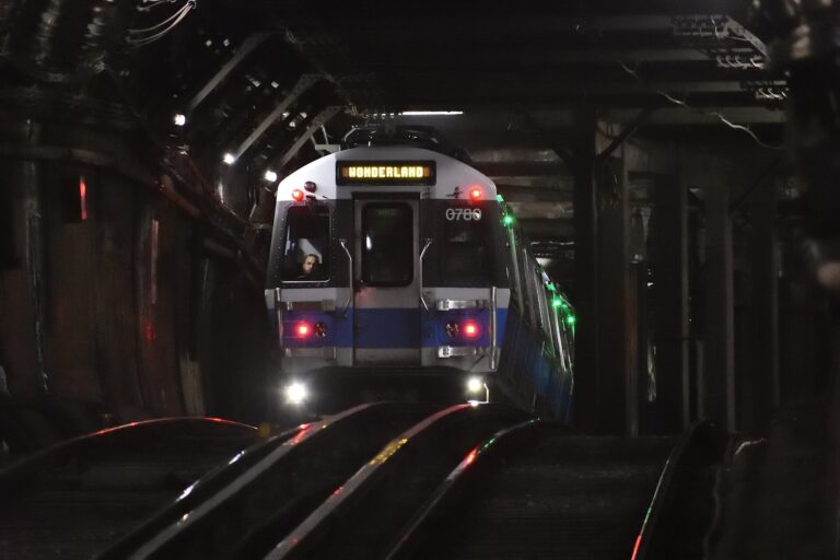 MIT transit AI: An MBTA Blue Line train at State Street. Archival transit context, not evidence of a PTIQ deployment.